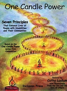One Candle Power - book cover - images of circles of support to inf=finity