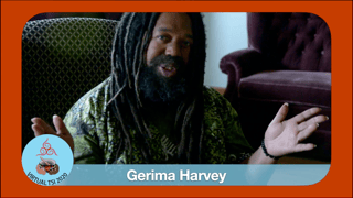 Phot oof Germina Harvey - djembe drummer welcoming everyone to TSI _ great dreadlocks