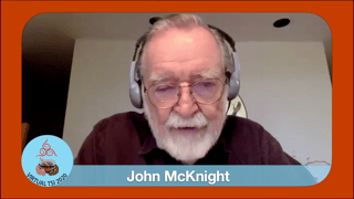 Photo of John McKnight making his Zoom presentation opening the Virtual TSI