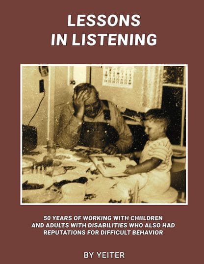 Book cover; Lessons in Listening - photo of Yeiter (age 5) reading to his grandfather